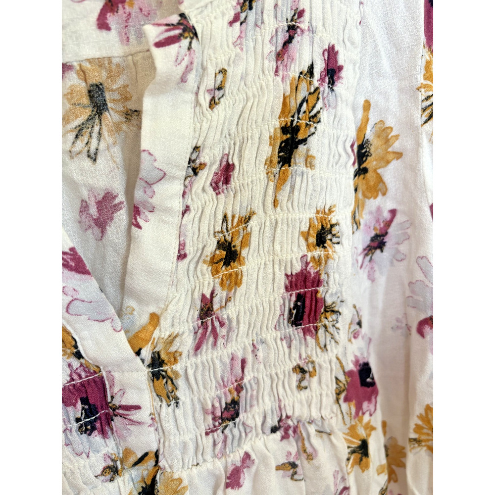 Lucky brand Small textured smocked long sleeve babydoll top floral boho - Picture 3 of 4